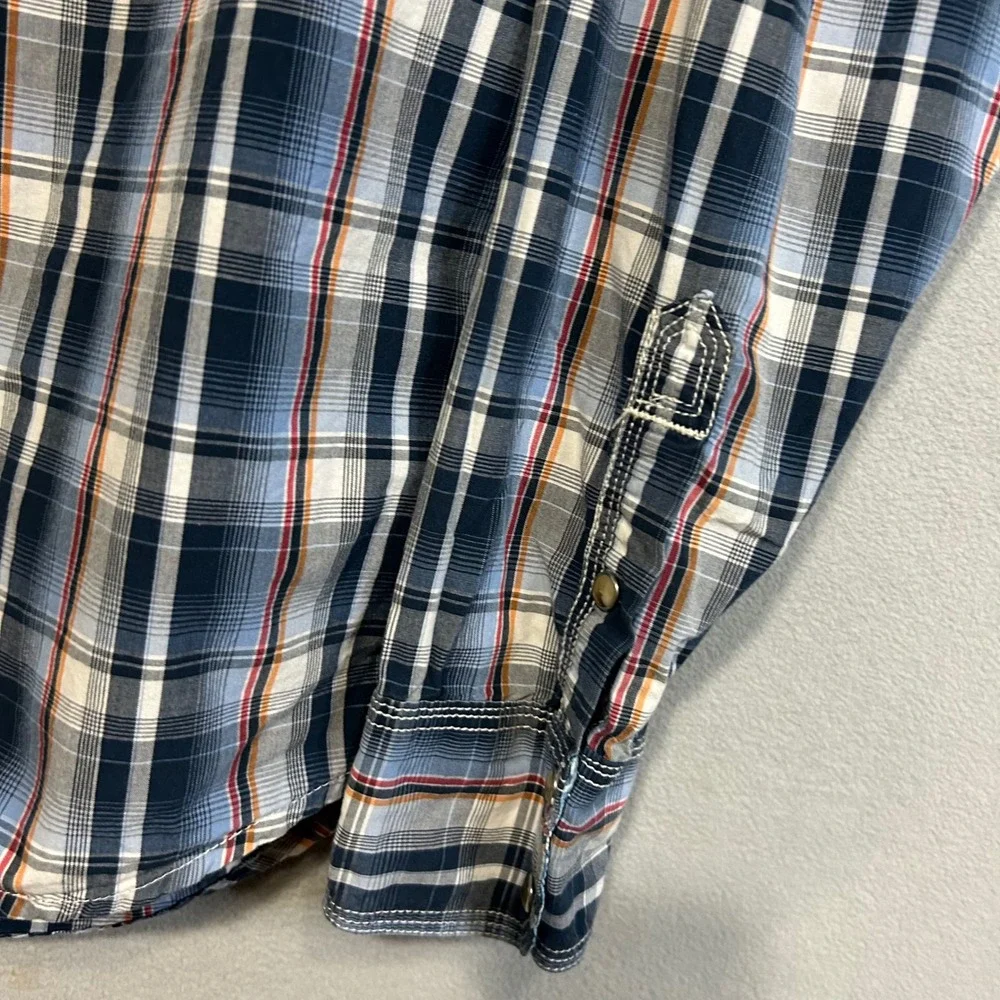 Wrangler‎ 20X Mens Large Western Snap Shirt Blue Plaid Cowboy Rodeo Pearl